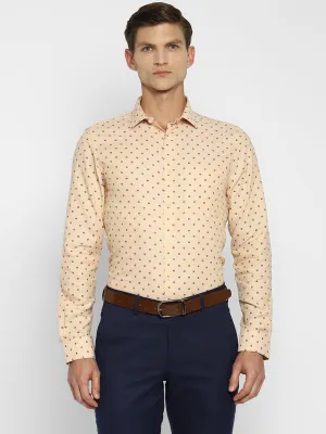 100% Cotton Beige Printed Slim Fit Full Sleeve Formal Shirt