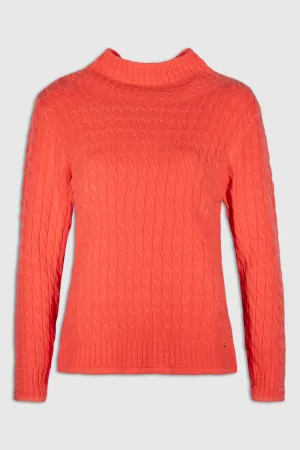 15069003 Cable Knit High Neck Sweater - Pink