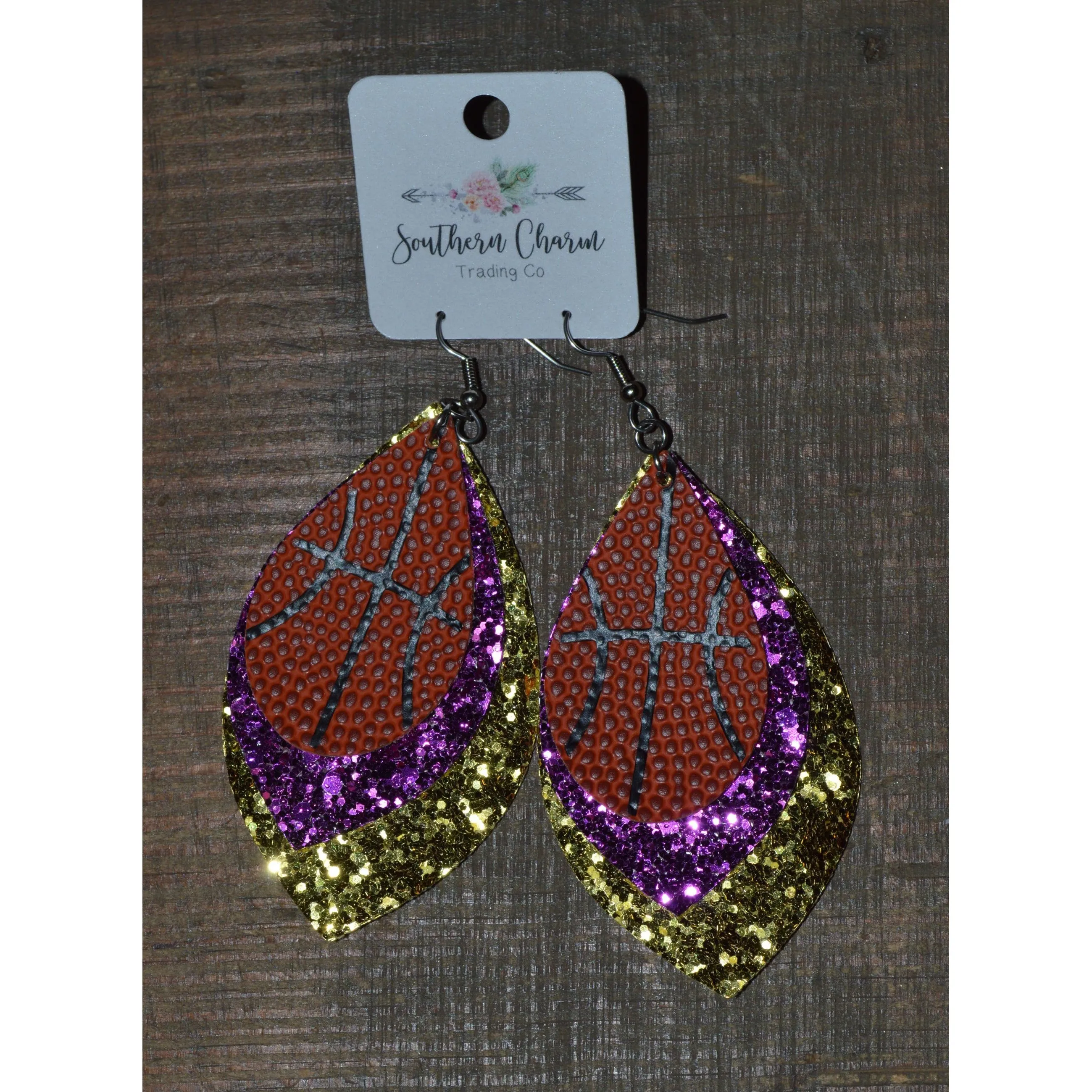 3" Layered Teardrop Basketball Earrings