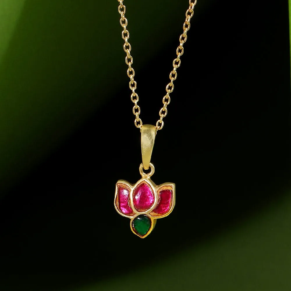 92.5 Silver Crimpson Kundan Lotus Necklace