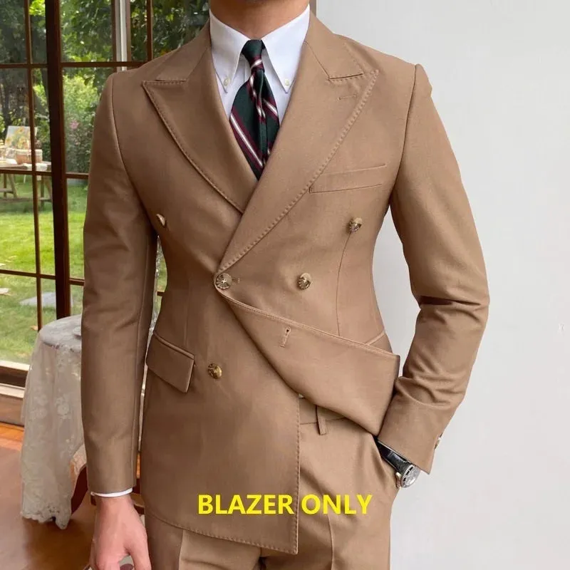 Aidase British Style Men Blazers Double Breasted Casual Suit Jacket Wedding Business Dress Coat Social Banquet Tuxedo Costume