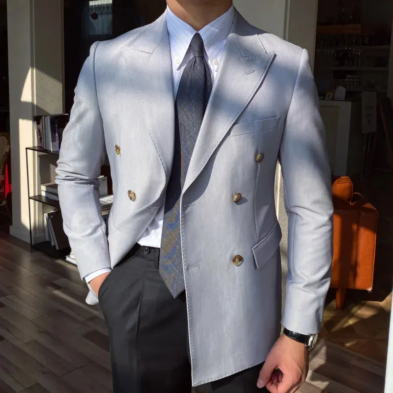 Aidase British Style Men Blazers Double Breasted Casual Suit Jacket Wedding Business Dress Coat Social Banquet Tuxedo Costume