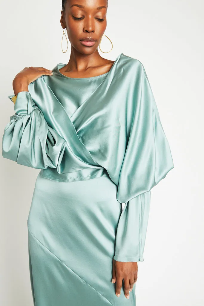 ALI SILK WRAP TOP - MINT