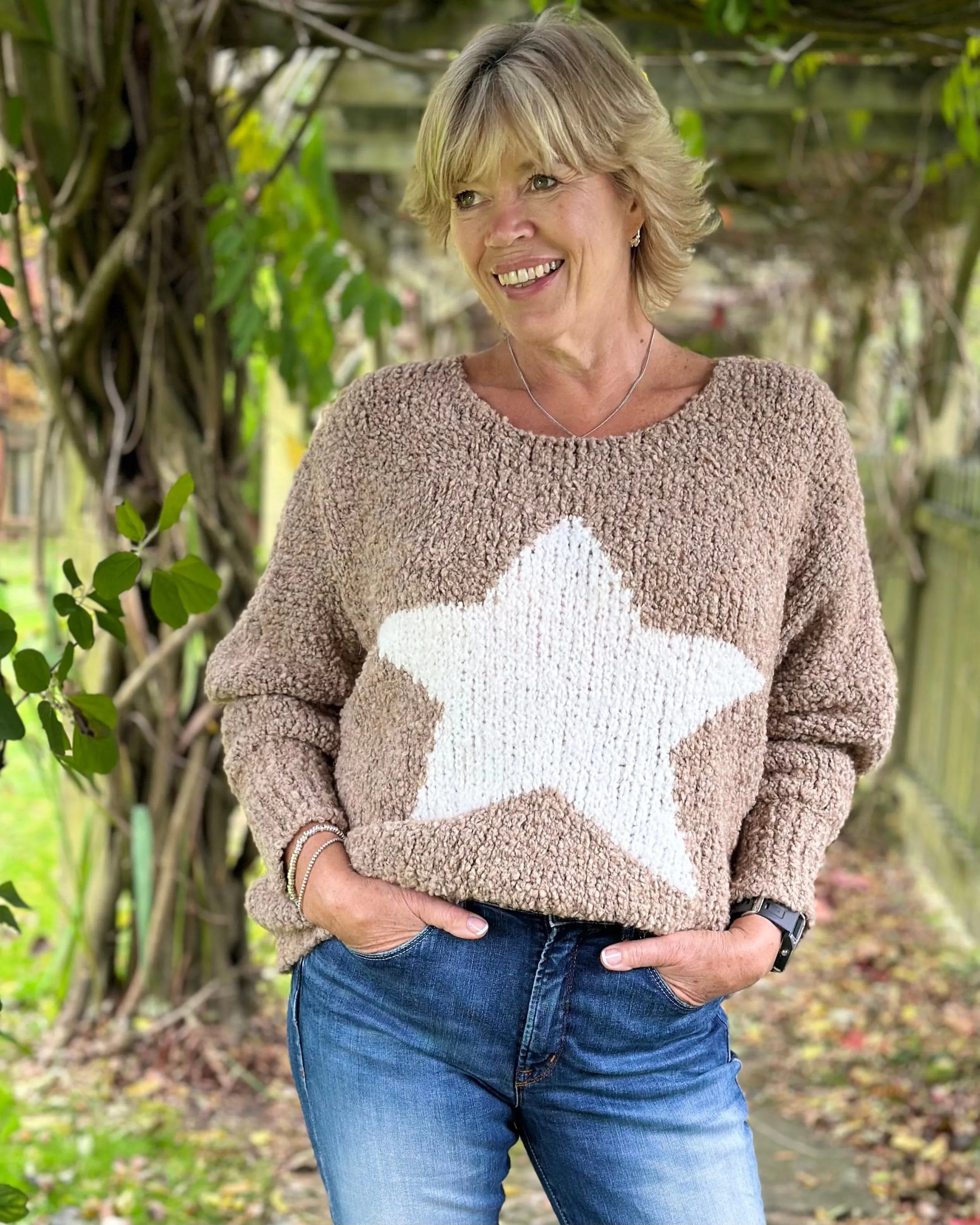 Alpaca Wool Mix Boucle Star Jumper - Mocha