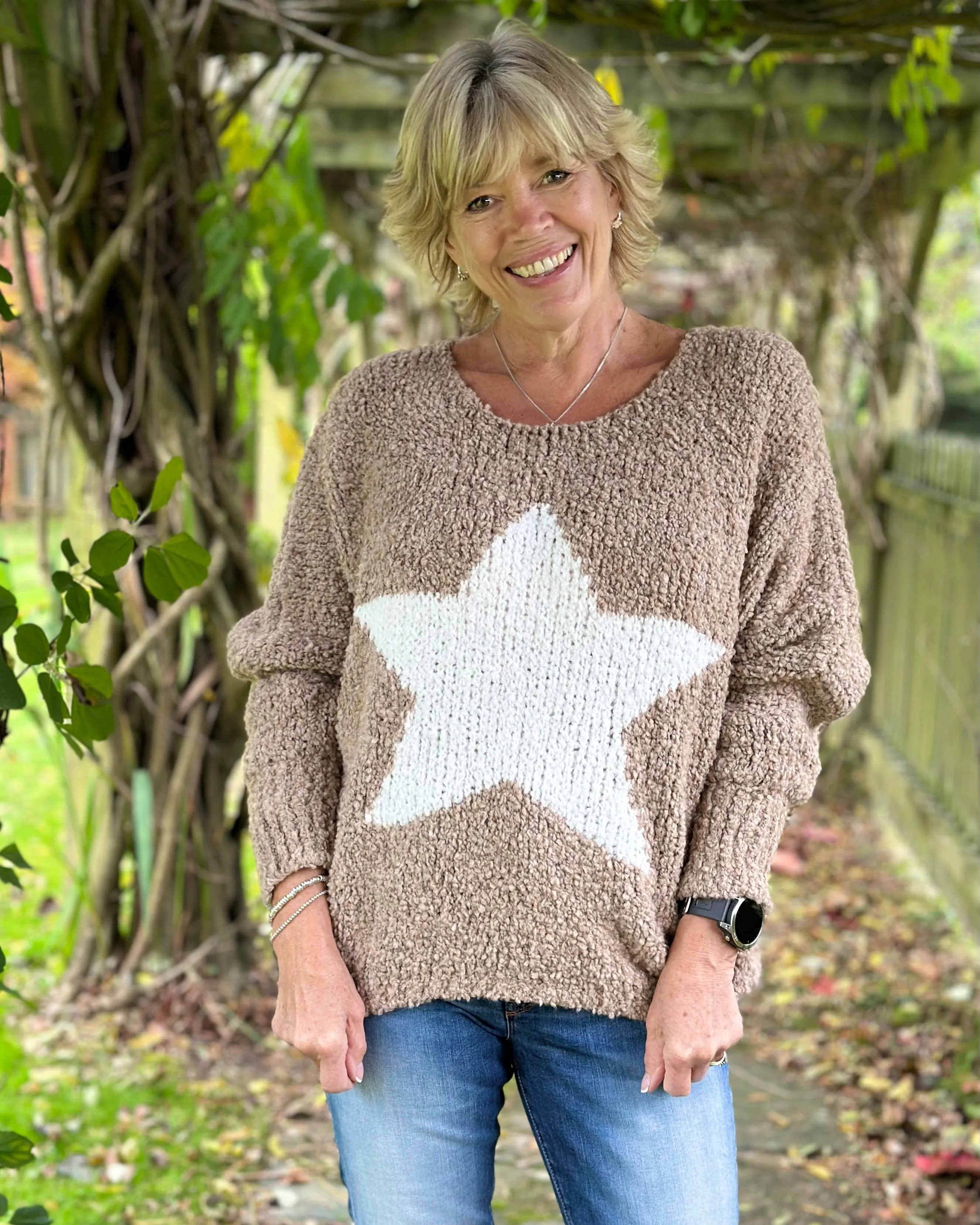 Alpaca Wool Mix Boucle Star Jumper - Mocha