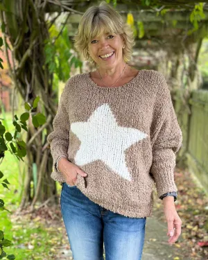 Alpaca Wool Mix Boucle Star Jumper - Mocha