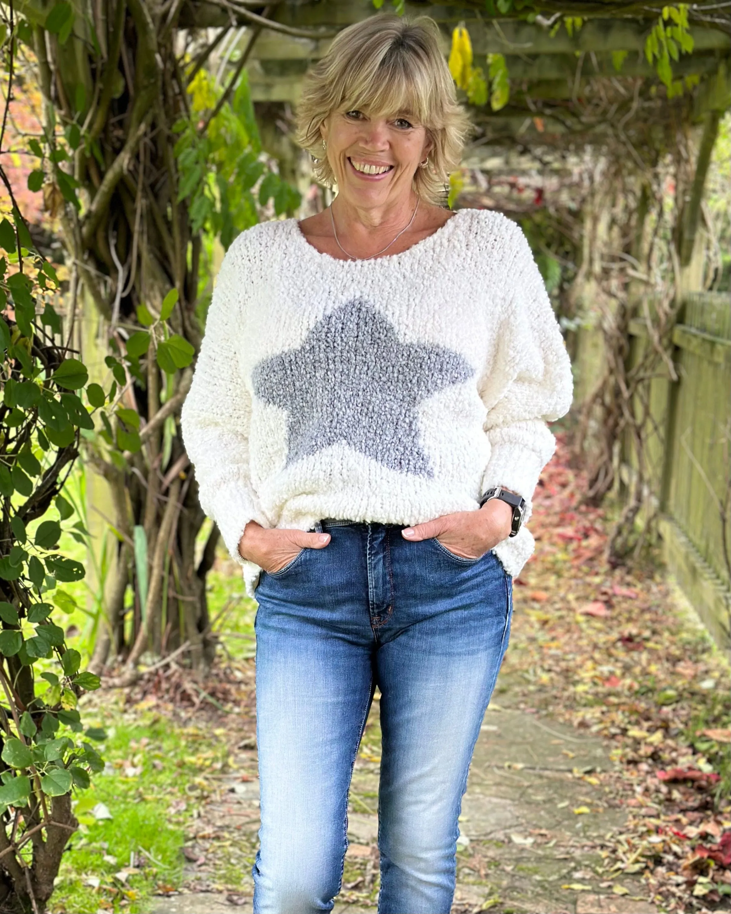 Alpaca Wool Mix Boucle Star Jumper - Winter White