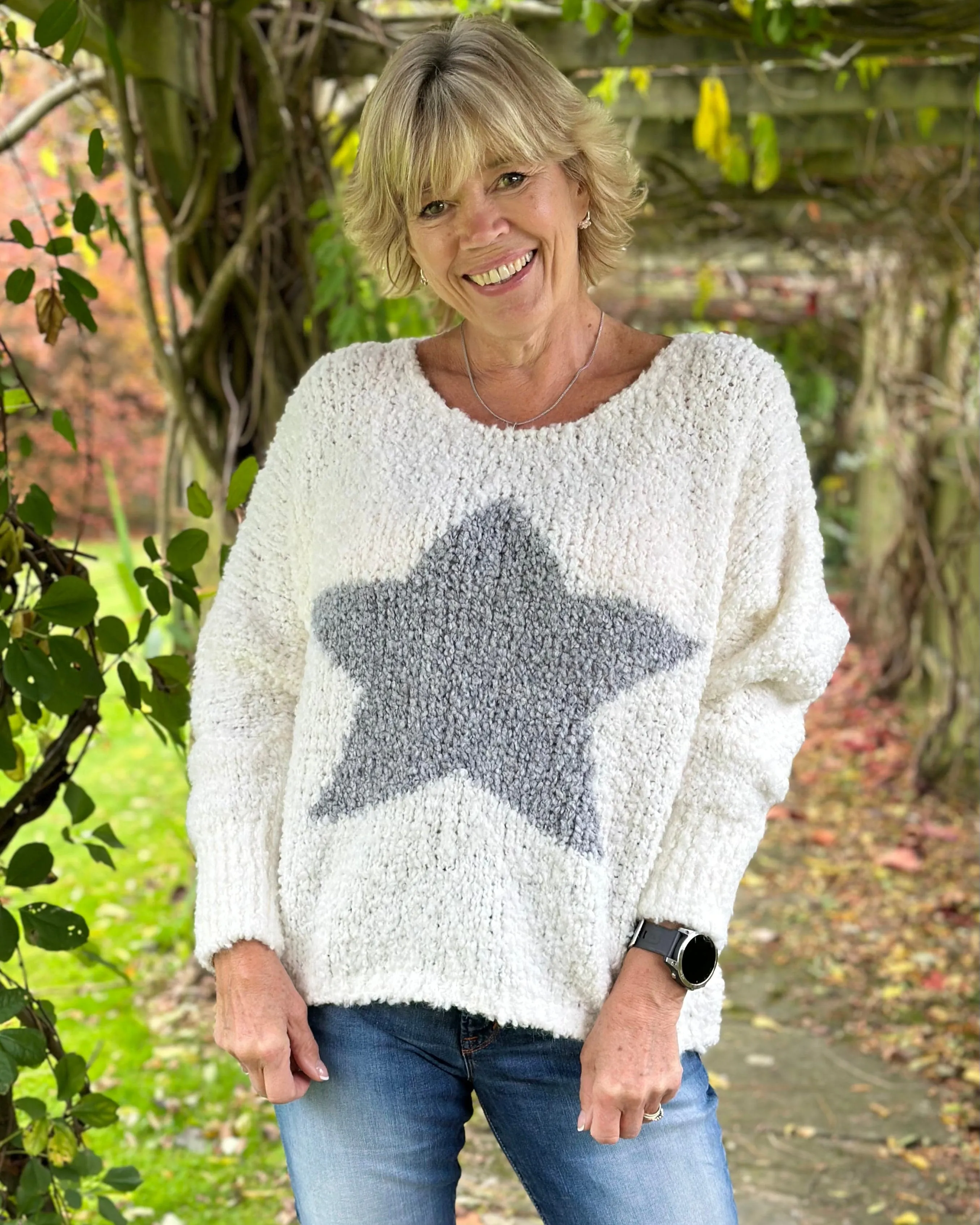 Alpaca Wool Mix Boucle Star Jumper - Winter White