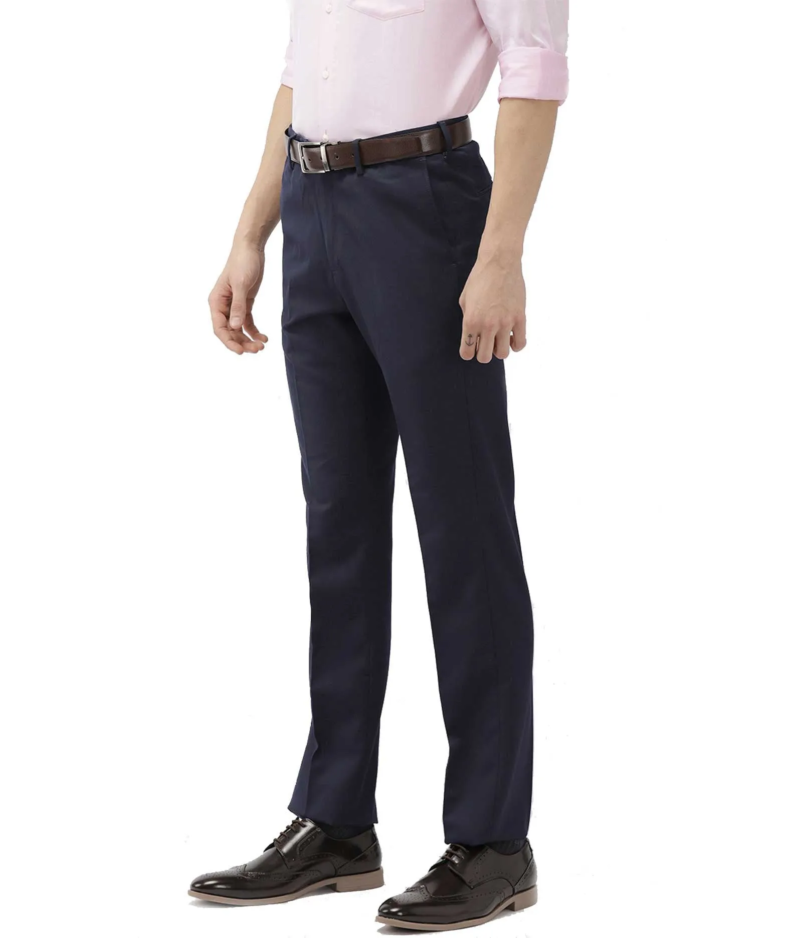 American-Elm Mens Navy Blue Cotton Formal pant for men | Slim fit Mens Formal Trouser