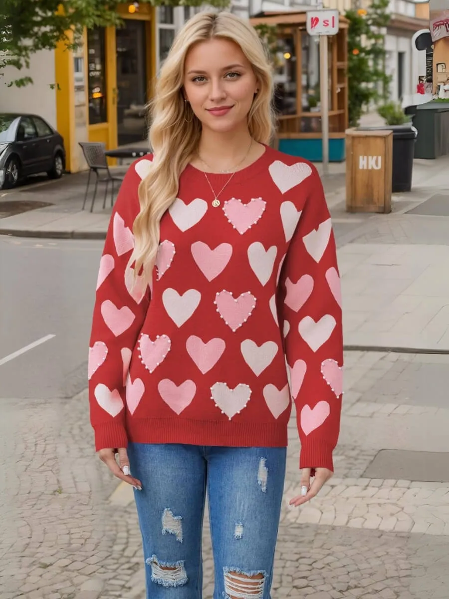 Angelina Heart Pearl Embellished Knit Sweater