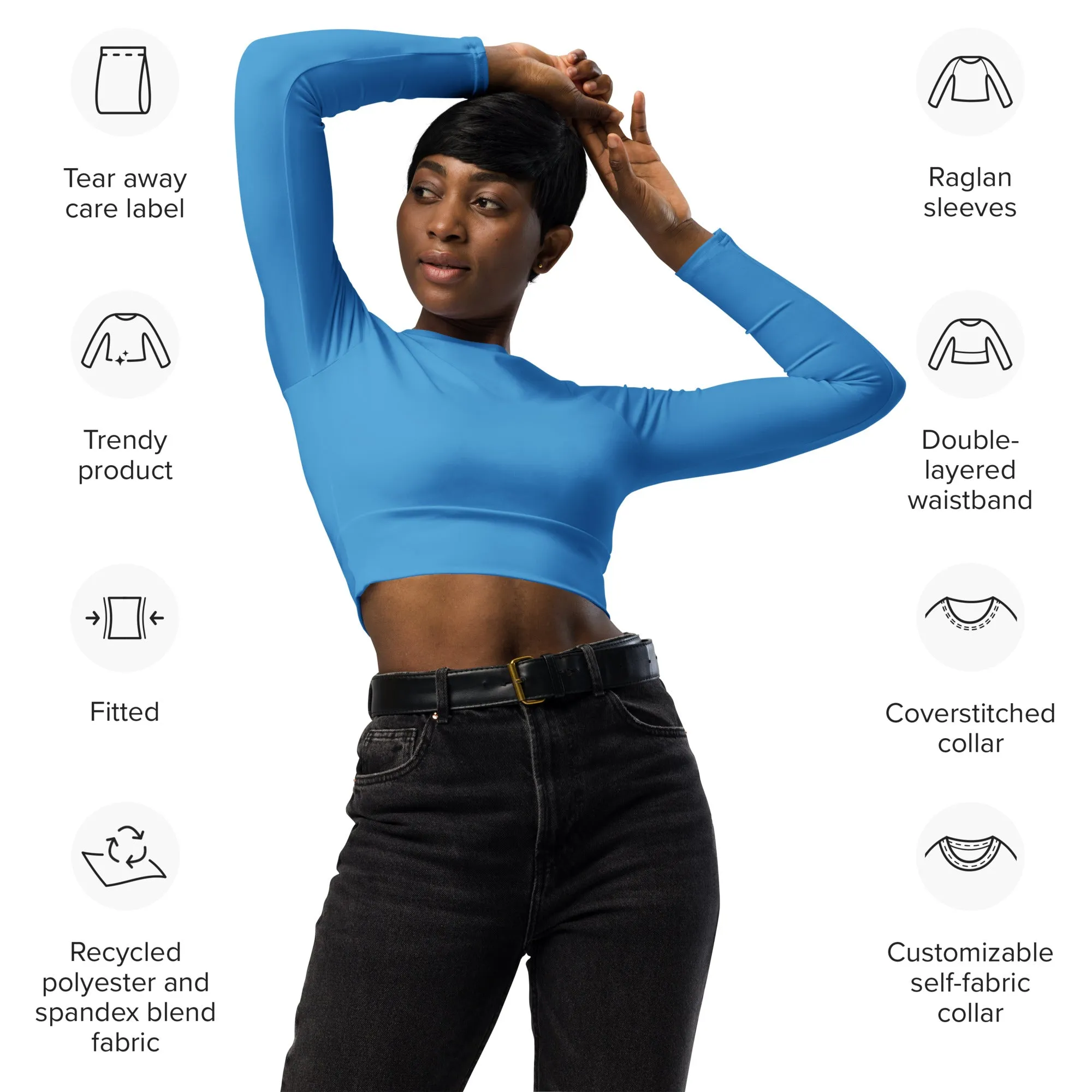 Azure Blue Recycled Long-sleeve Crop Top