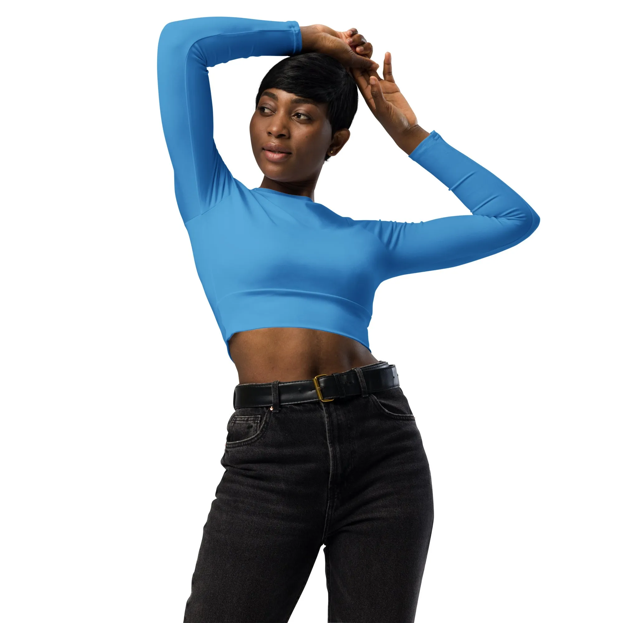 Azure Blue Recycled Long-sleeve Crop Top