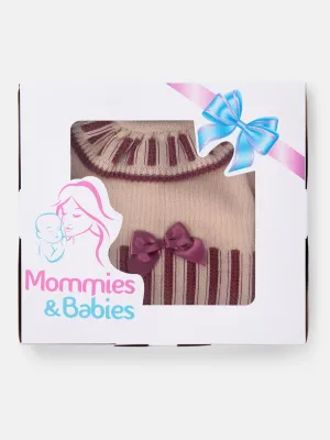 Baby Girl Royalty 3 piece Knitted Gift Box Set - Beige with Imperial Purple