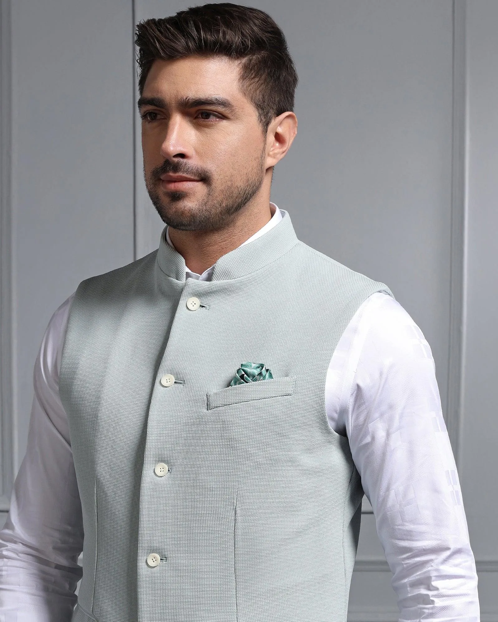 Bandhgala Formal Mint Textured Waistcoat - Cade