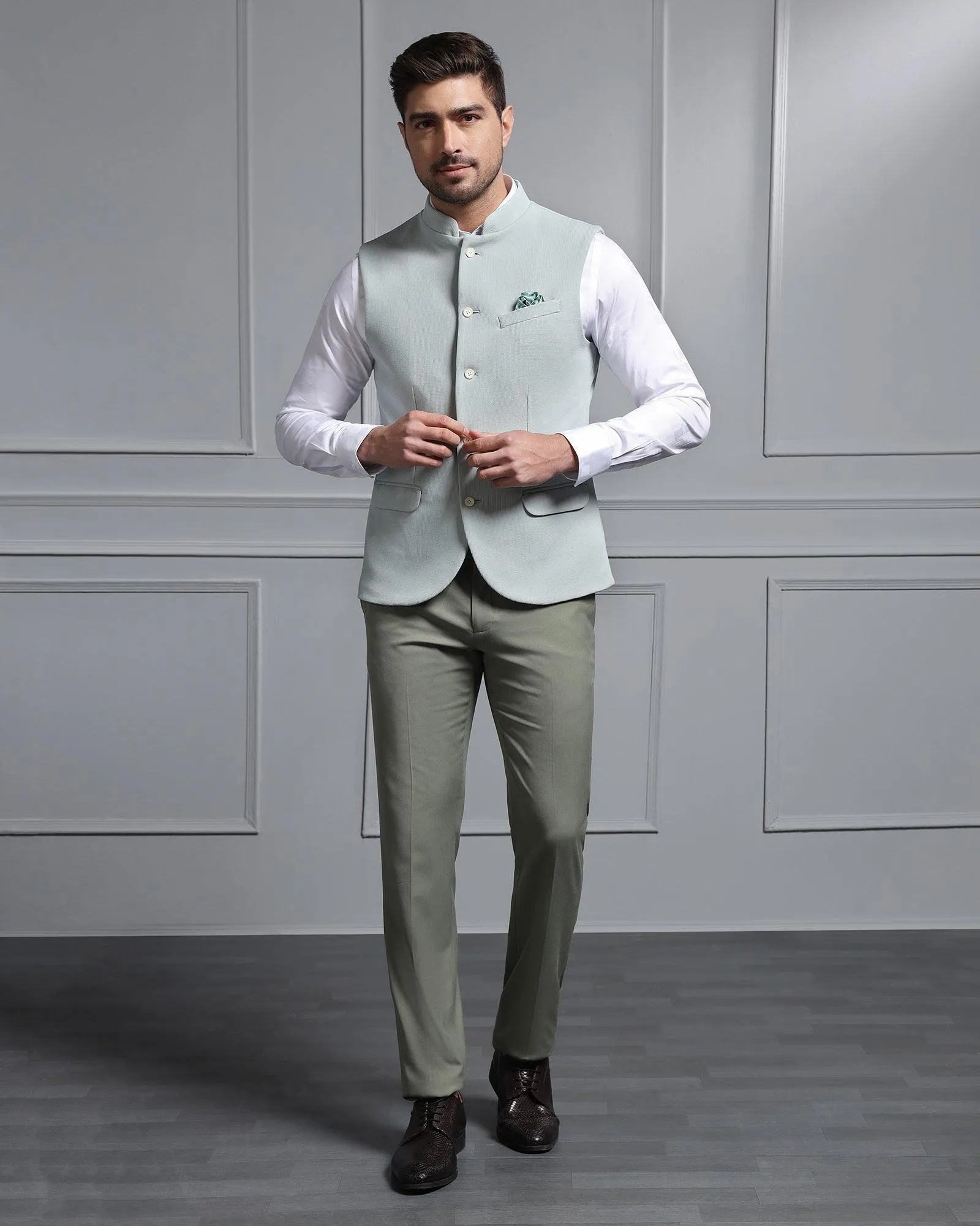 Bandhgala Formal Mint Textured Waistcoat - Cade