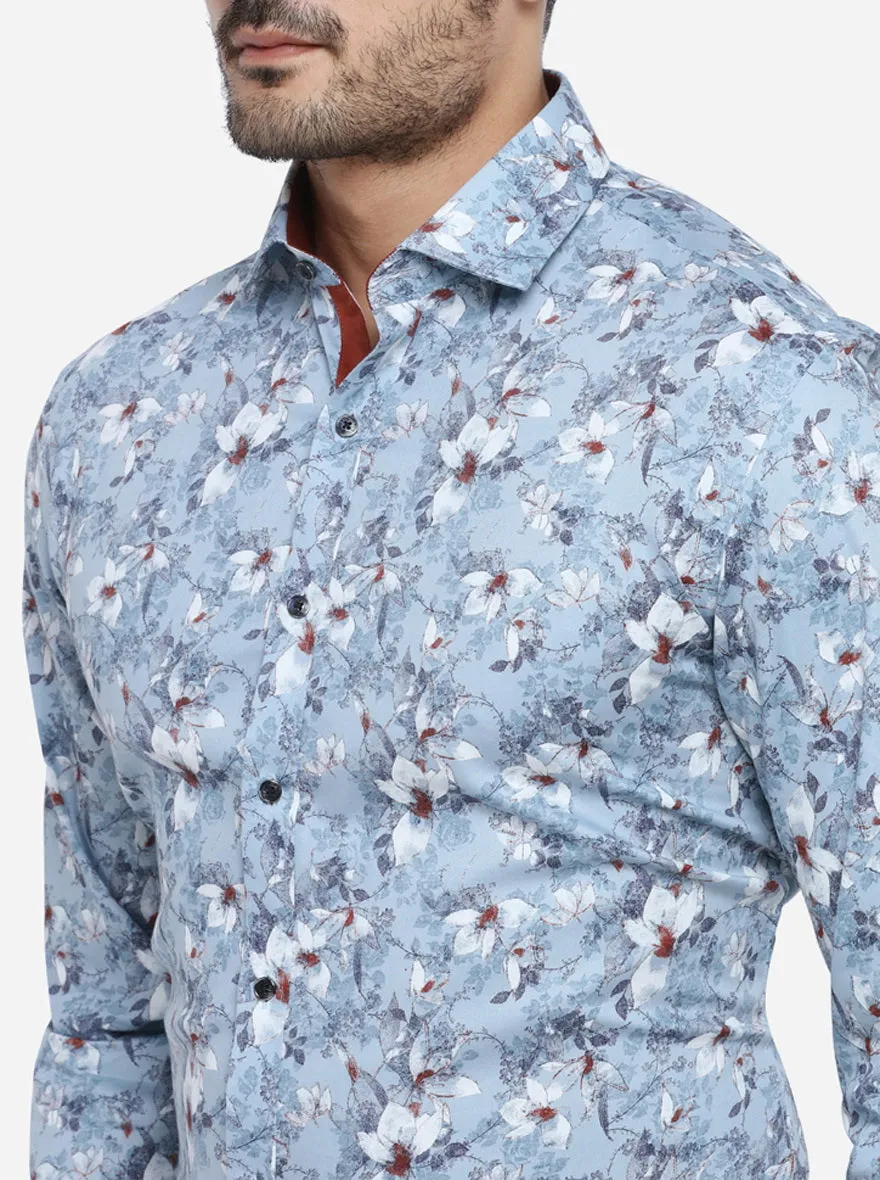 Blue Printed Slim Fit Party wear Shirt | Greenfibre