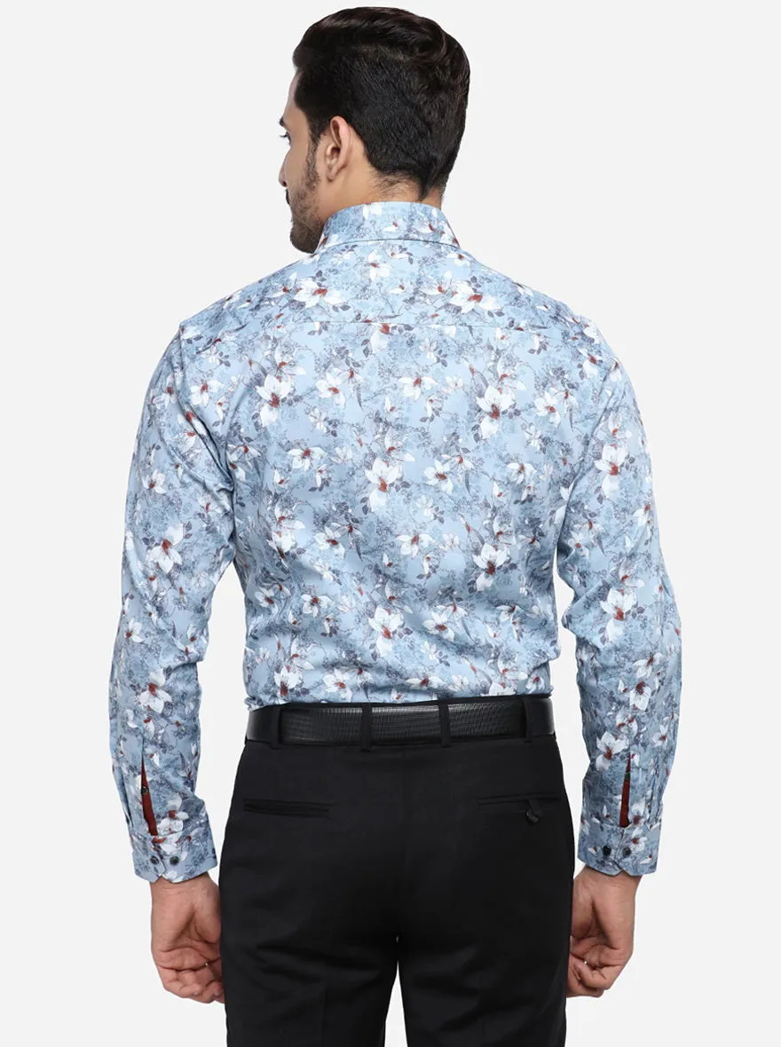 Blue Printed Slim Fit Party wear Shirt | Greenfibre