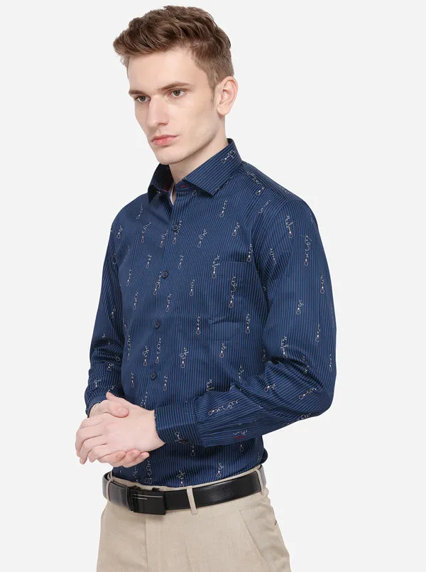 Blue Striped Slim Fit Formal Shirt | Metal