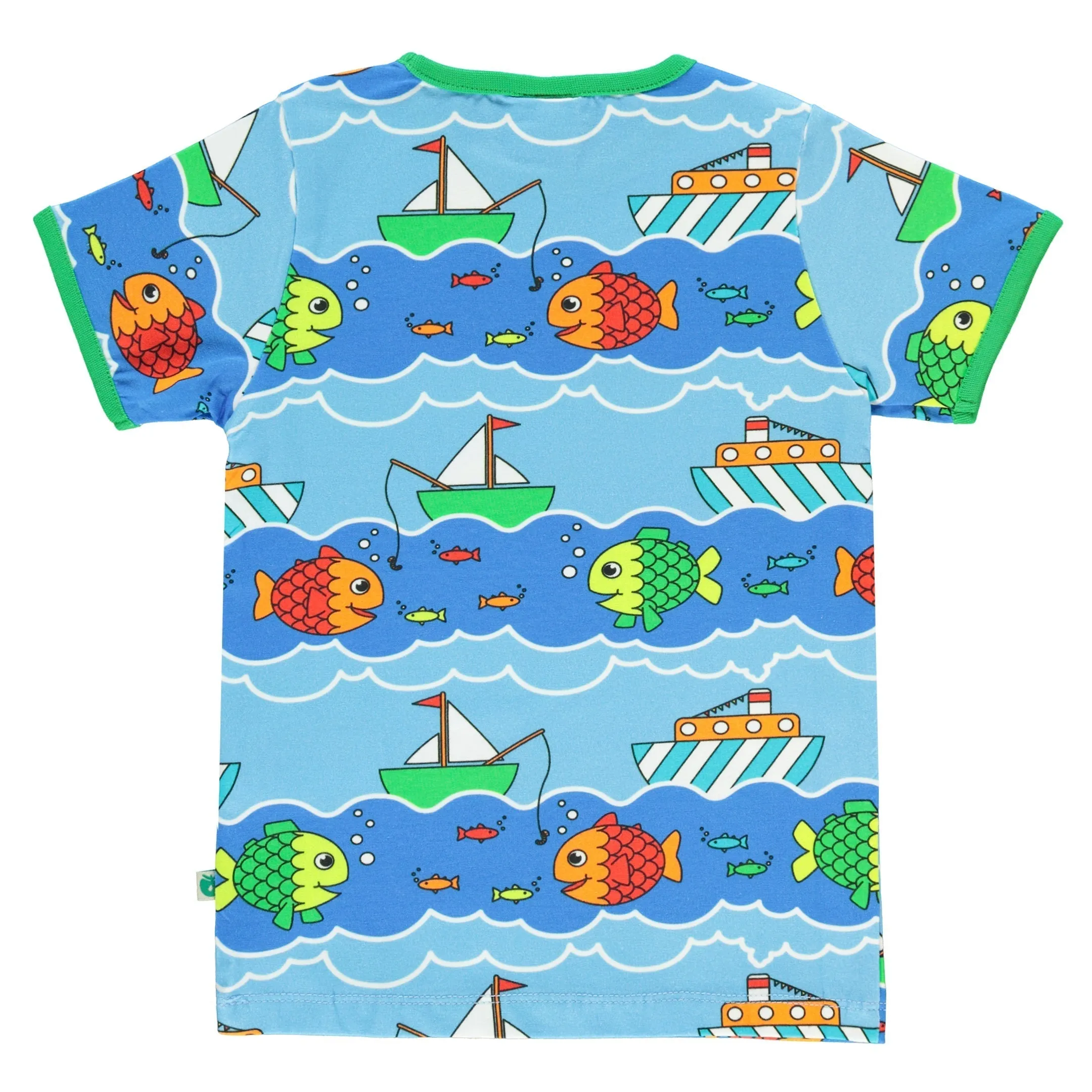 Boat and Fish Short Sleeve Shirt - Blue Grotto - 1 Left Size 9-10 years