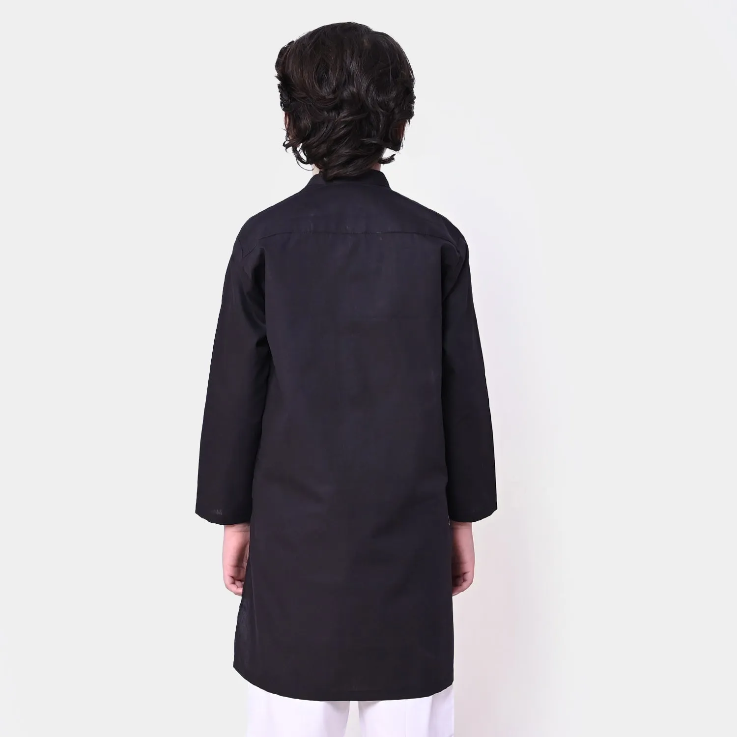 Boys Cotton Basic Kurta - BLACK