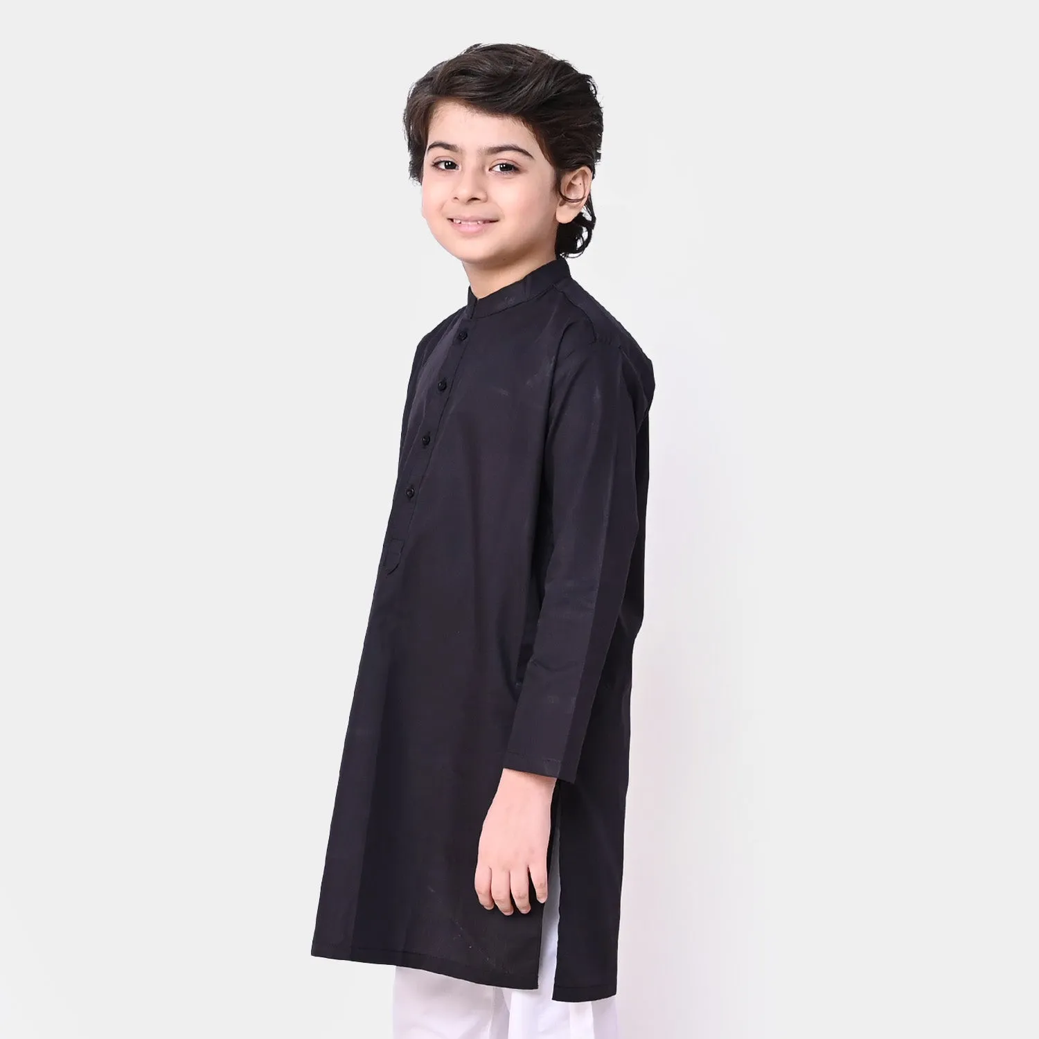 Boys Cotton Basic Kurta - BLACK