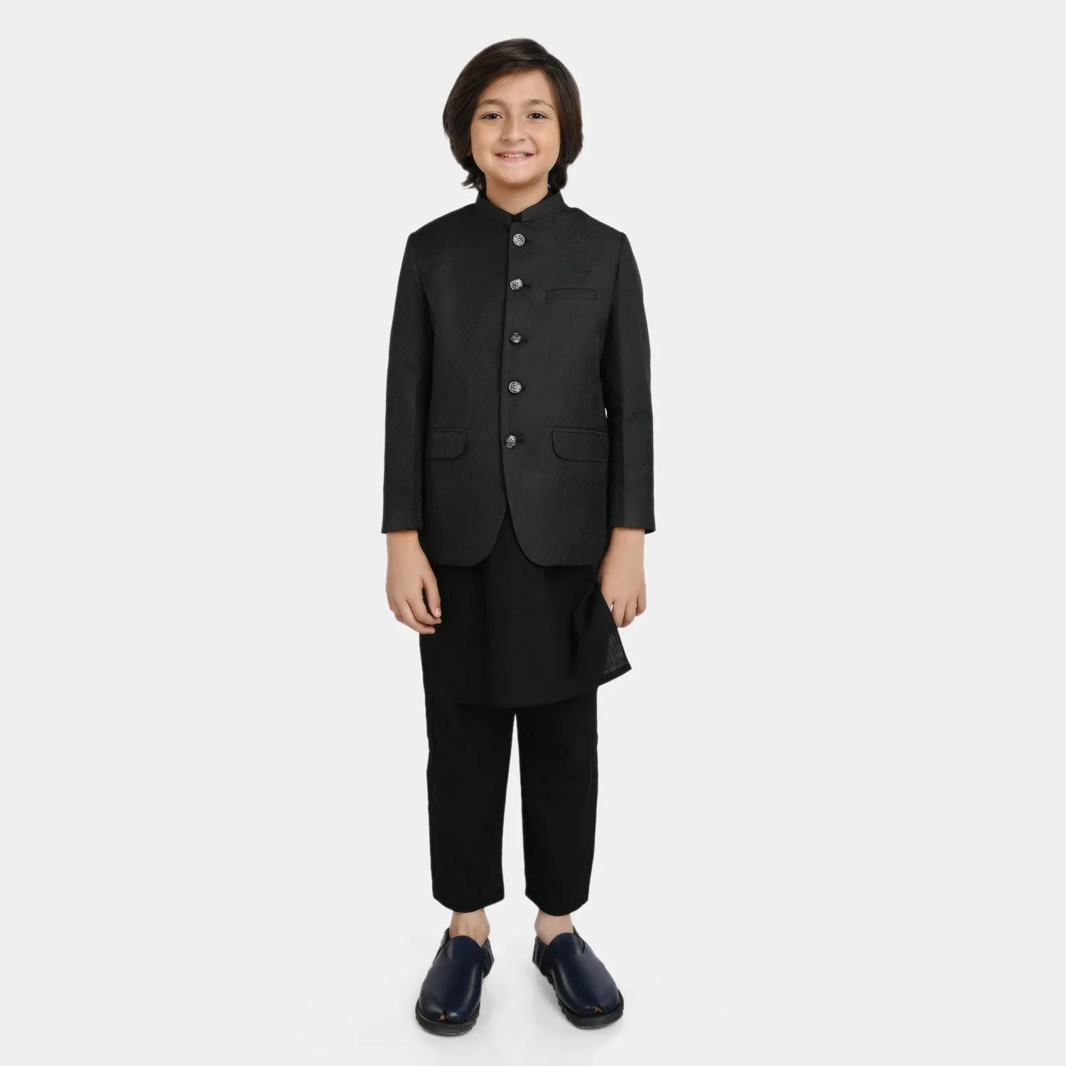 Boys Jamawar Prince Coat -BLACK