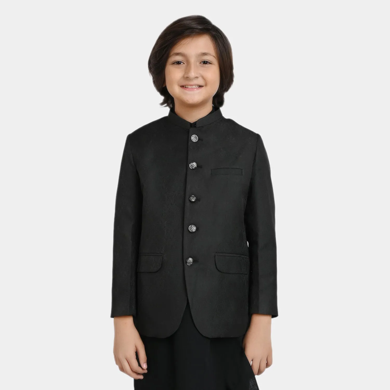 Boys Jamawar Prince Coat -BLACK