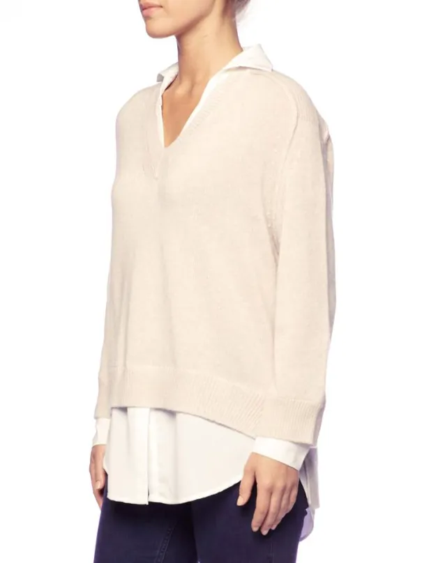 Brochu Walker V-Neck Layered Pullover Almond