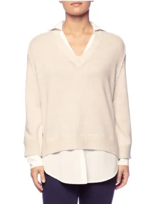 Brochu Walker V-Neck Layered Pullover Almond