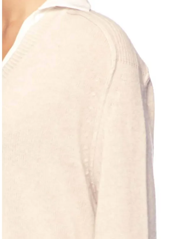 Brochu Walker V-Neck Layered Pullover Almond