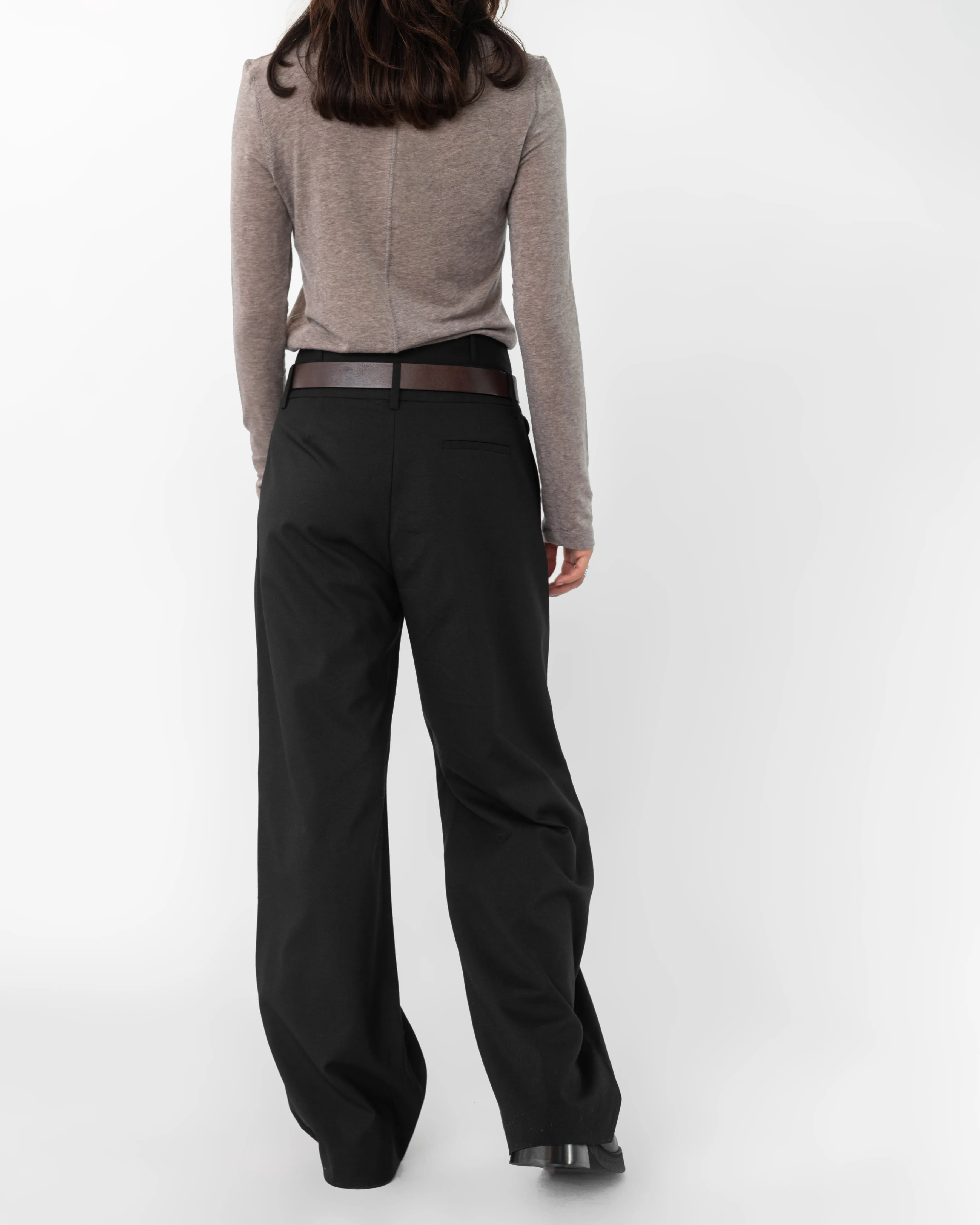 Brown Wool Tencel Crew Neck Top