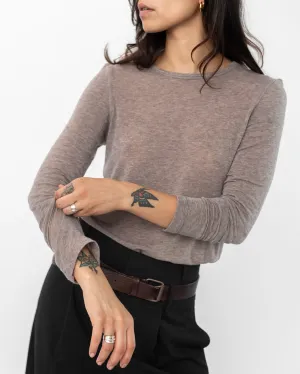 Brown Wool Tencel Crew Neck Top