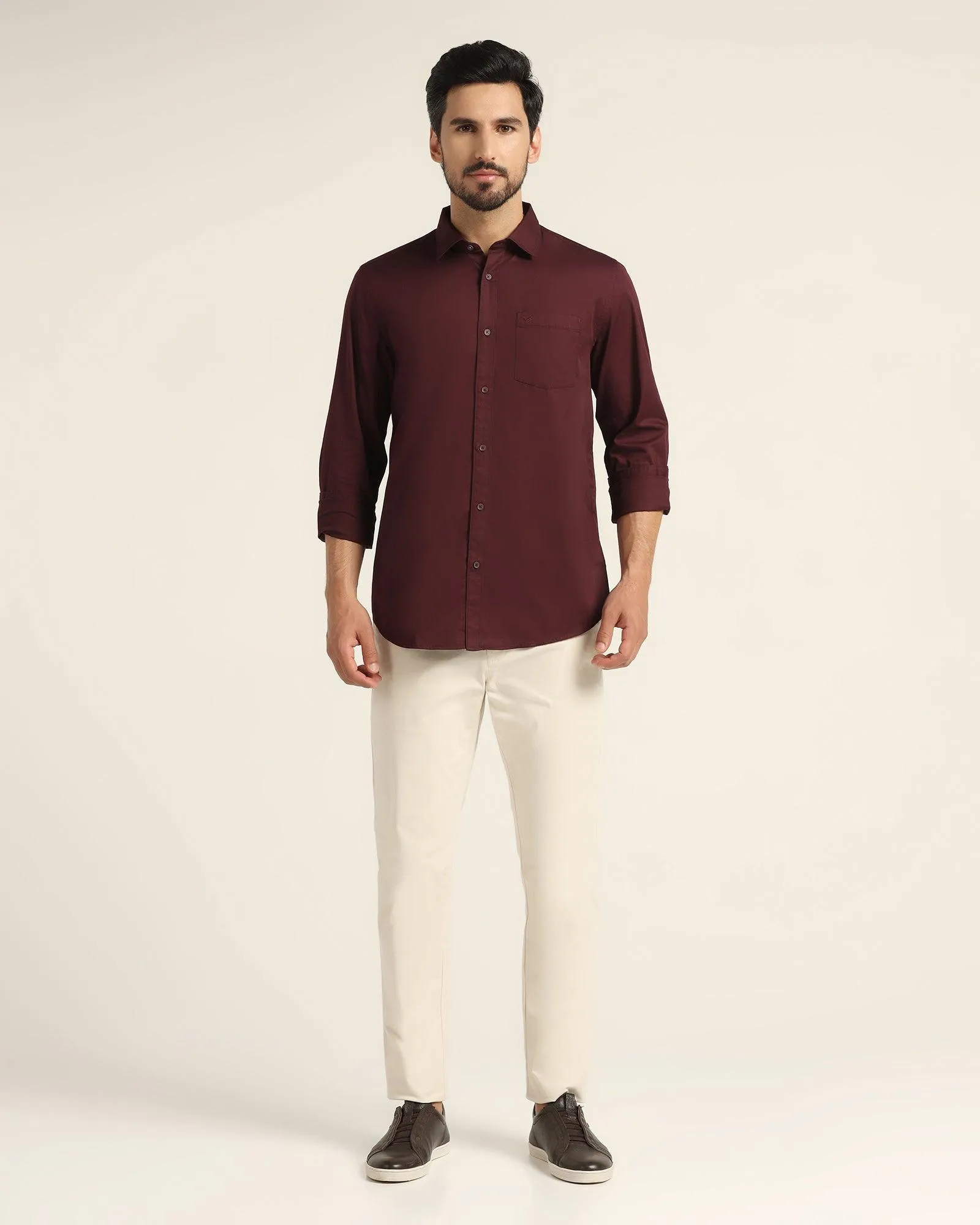 Casual Wine Solid Shirt - Mandy