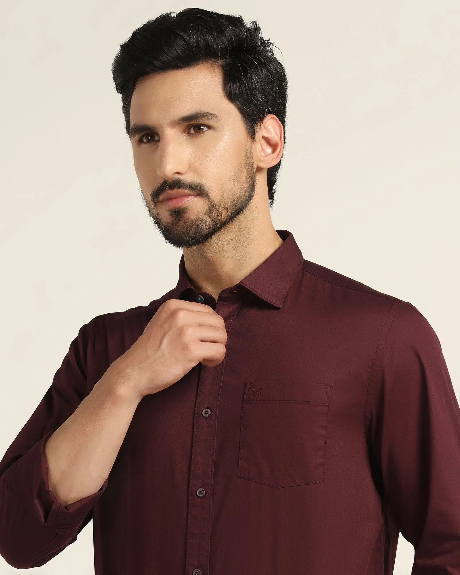 Casual Wine Solid Shirt - Mandy