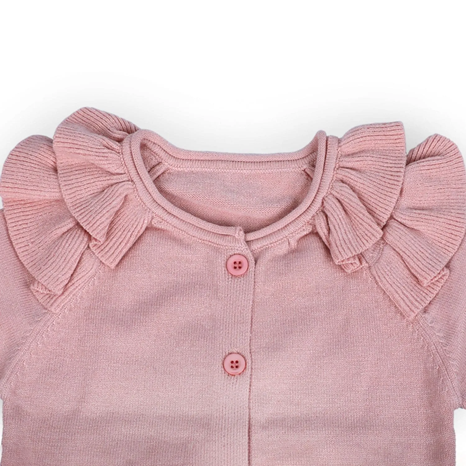 Charming Frilly Premium Full Sleeves Knitted Cardigan - Pink