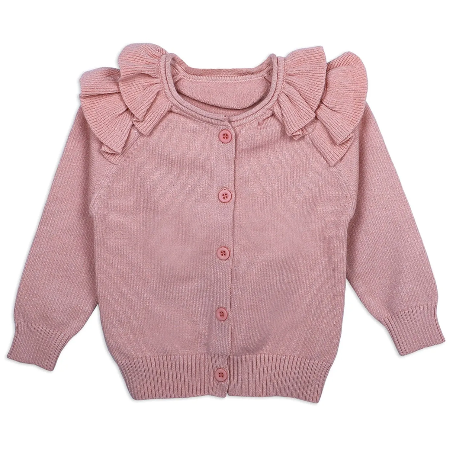 Charming Frilly Premium Full Sleeves Knitted Cardigan - Pink