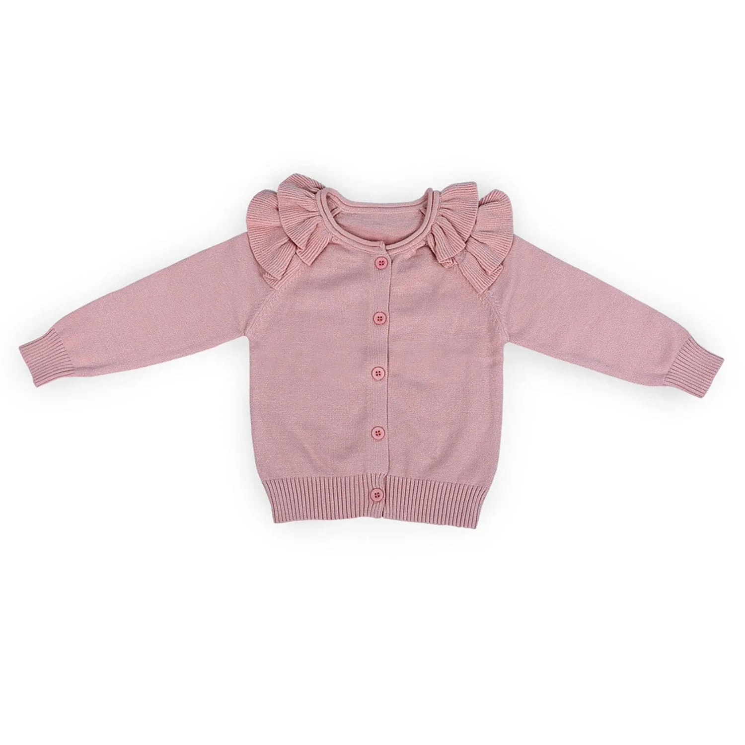 Charming Frilly Premium Full Sleeves Knitted Cardigan - Pink