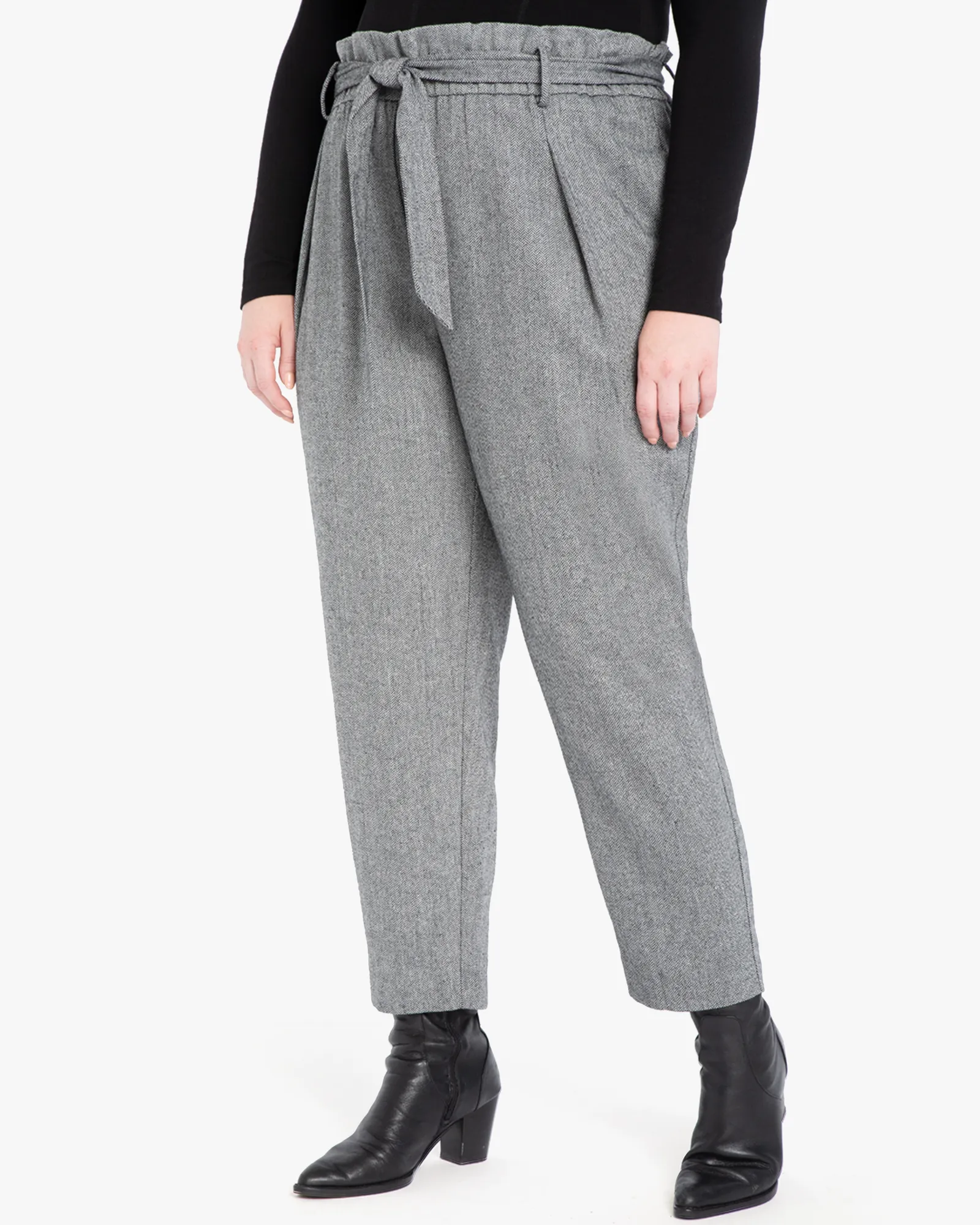 Claire Paperbag Pant | Charcoal Grey / White