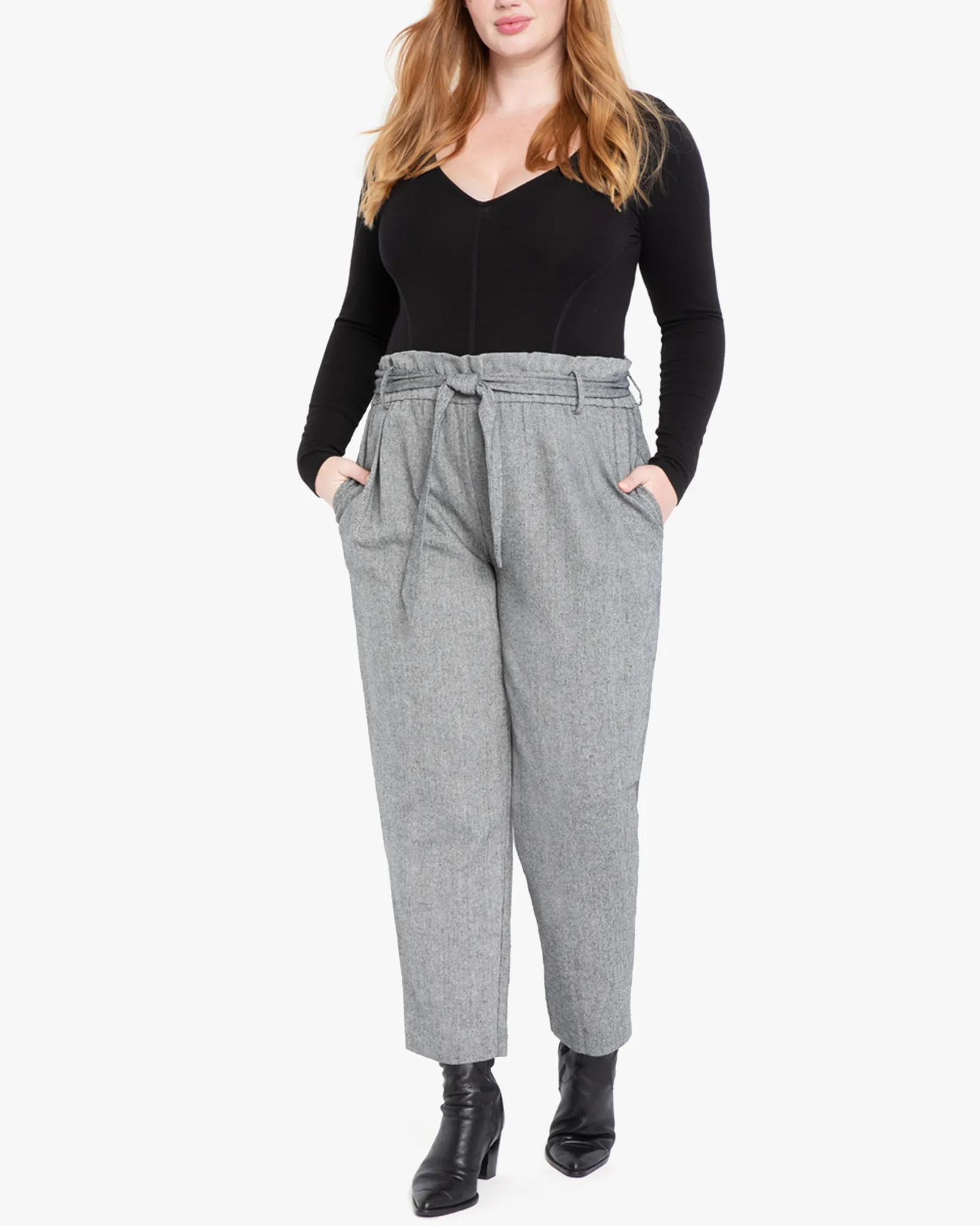 Claire Paperbag Pant | Charcoal Grey / White