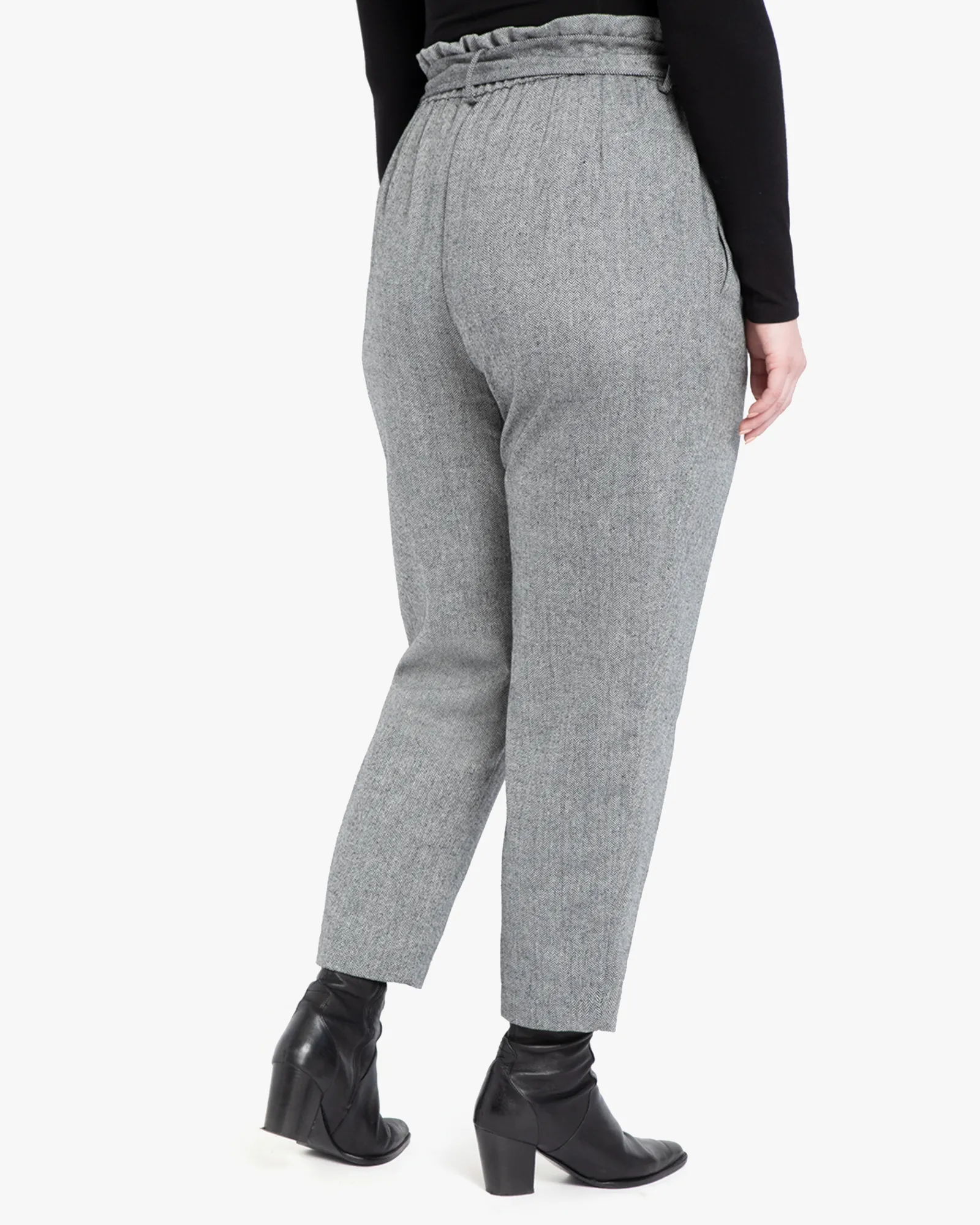 Claire Paperbag Pant | Charcoal Grey / White