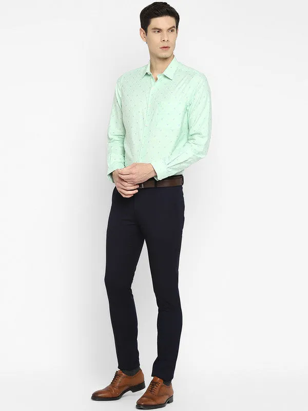 Cotton Blend Light Green Slim Fit Printed Shirt