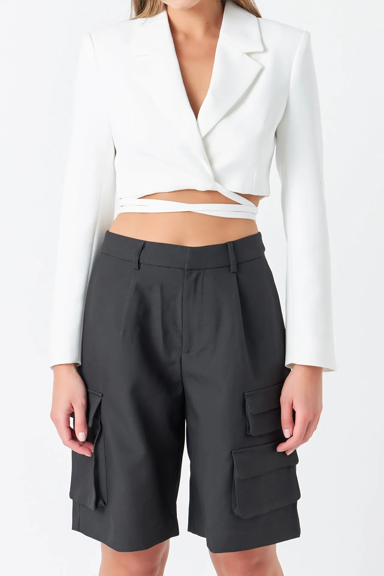 Cropped Blazer with Tie Detail