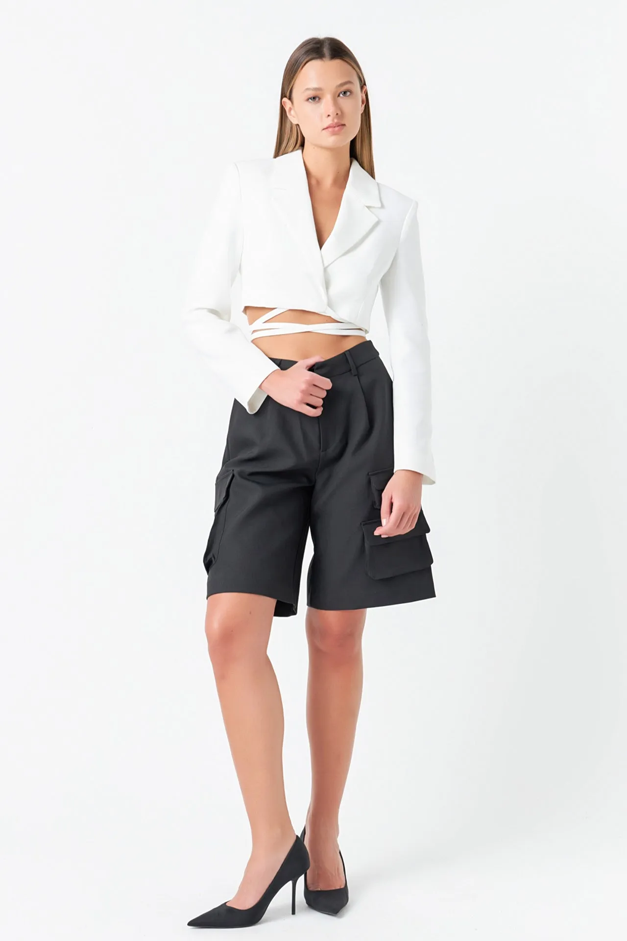 Cropped Blazer with Tie Detail