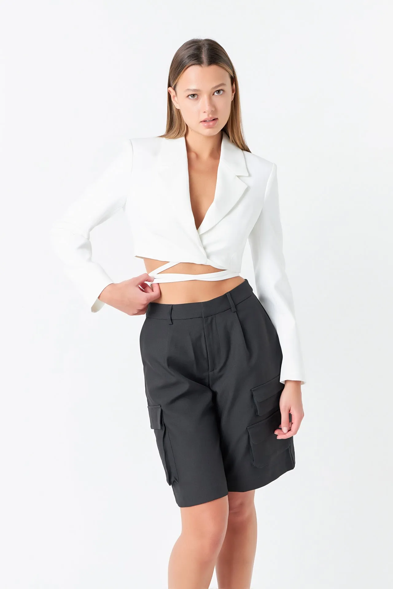 Cropped Blazer with Tie Detail