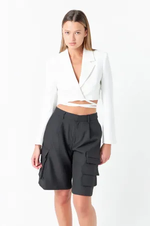 Cropped Blazer with Tie Detail