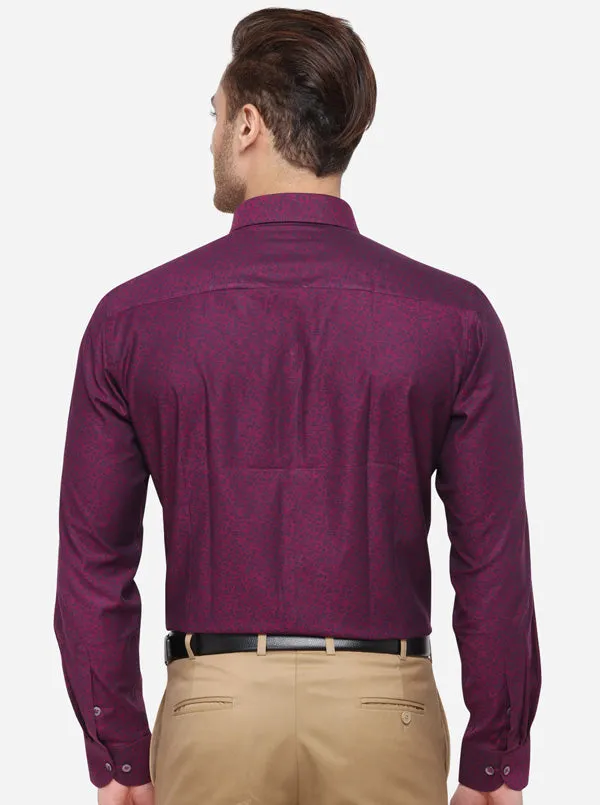 Dark Purple Printed Slim Fit Formal Shirt | Metal