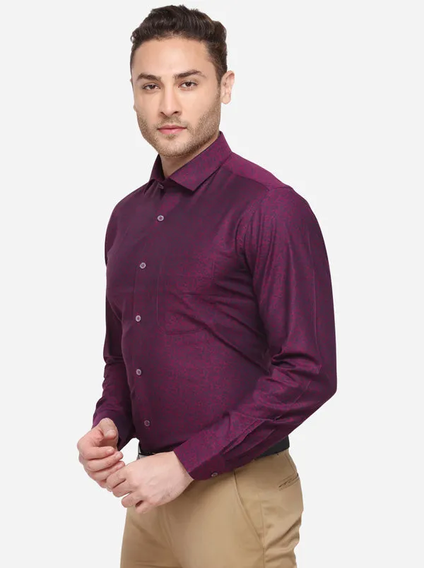 Dark Purple Printed Slim Fit Formal Shirt | Metal