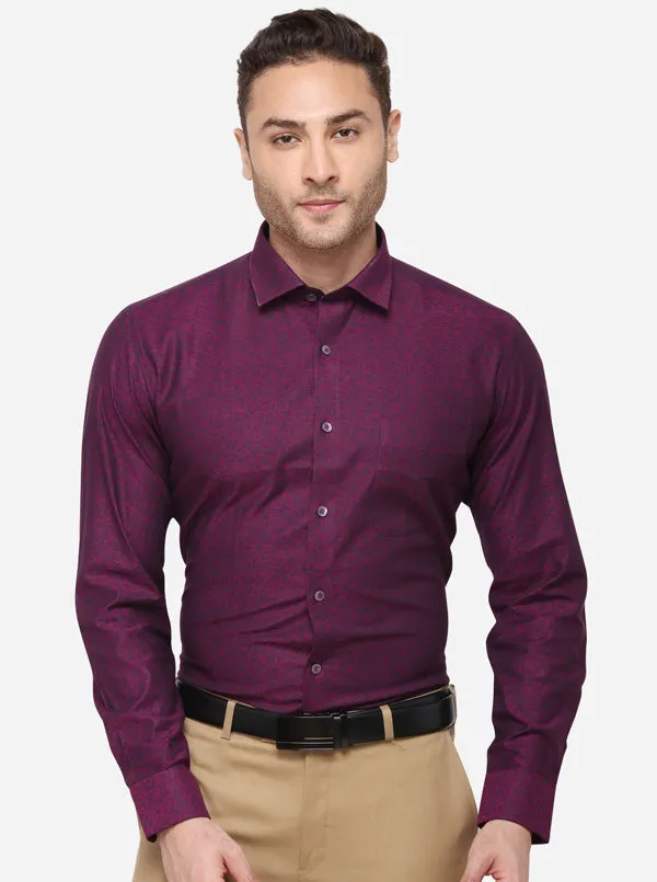 Dark Purple Printed Slim Fit Formal Shirt | Metal