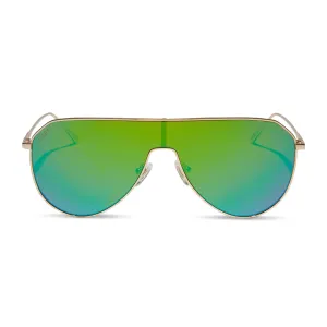 DASH SHIELD - GOLD   GREEN MIRROR SUNGLASSES