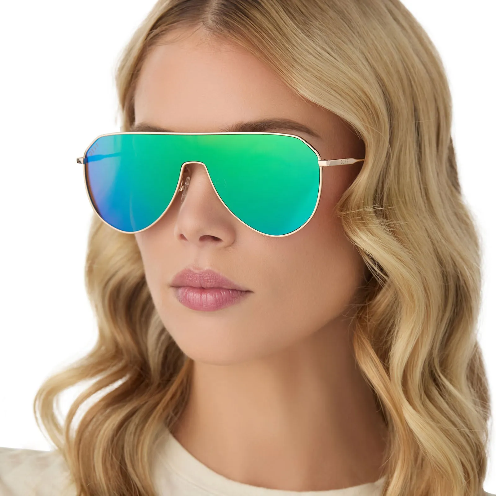 DASH SHIELD - GOLD   GREEN MIRROR SUNGLASSES